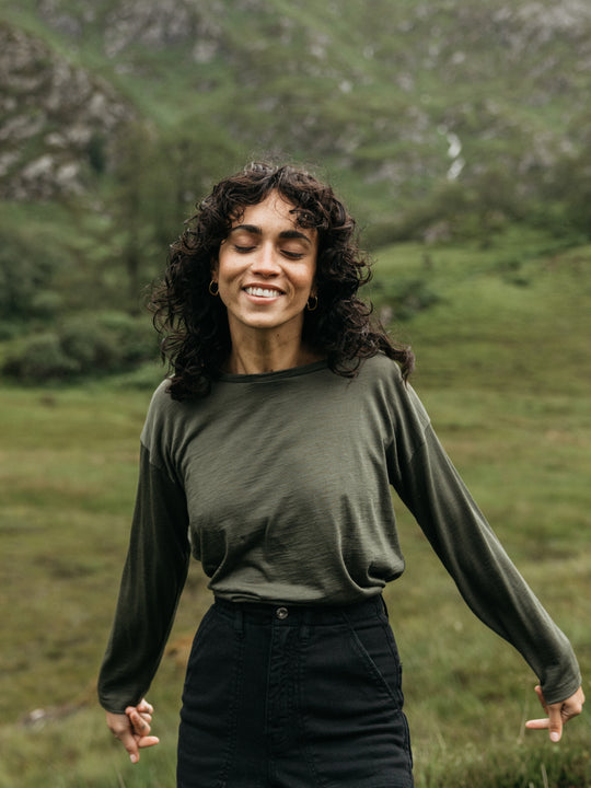 Olive green merino wool baselayer.