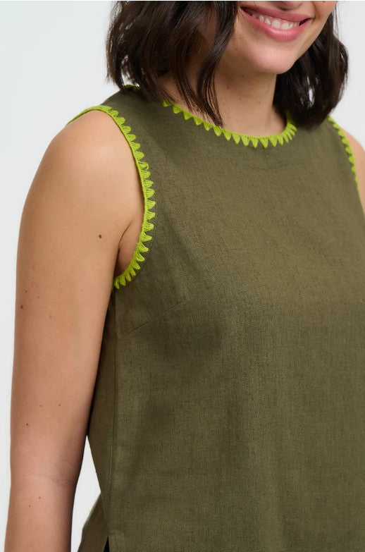 Senna Top - Olive, Decorative Stitch