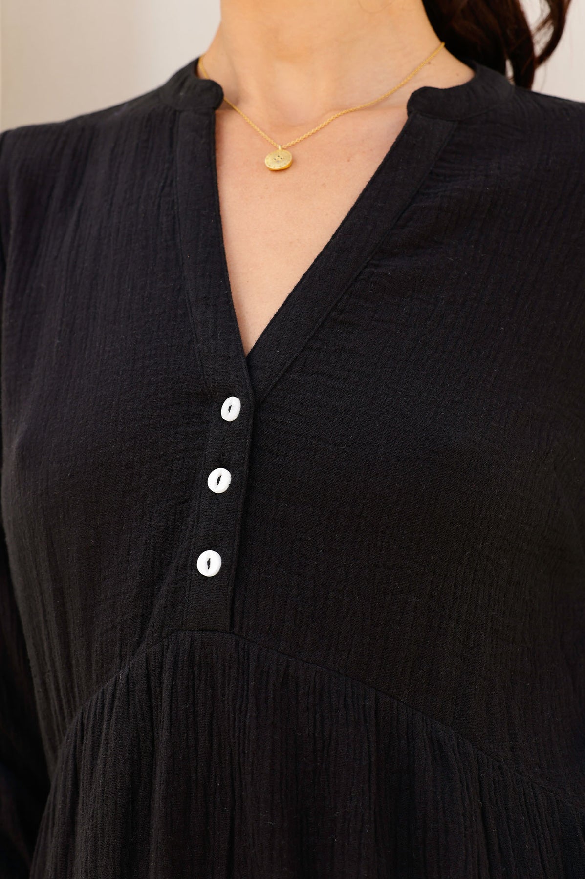 Serena Cheesecloth Cotton Dress - Black