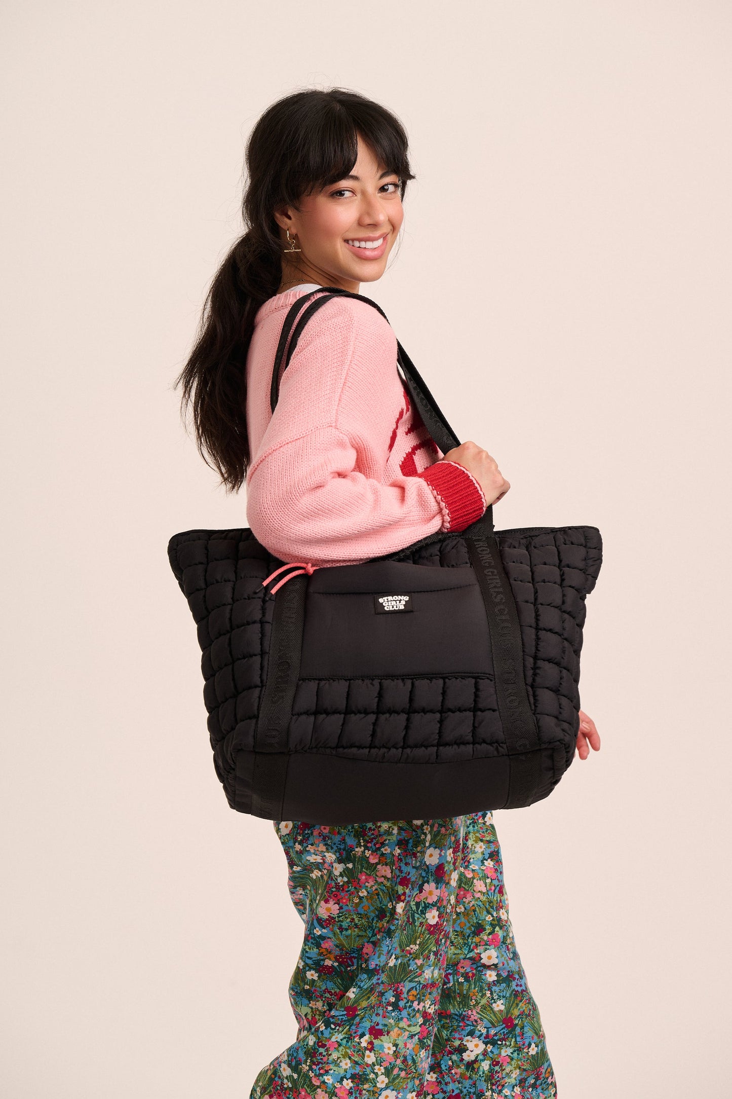 Dumpling Quilted Black Tote Bag