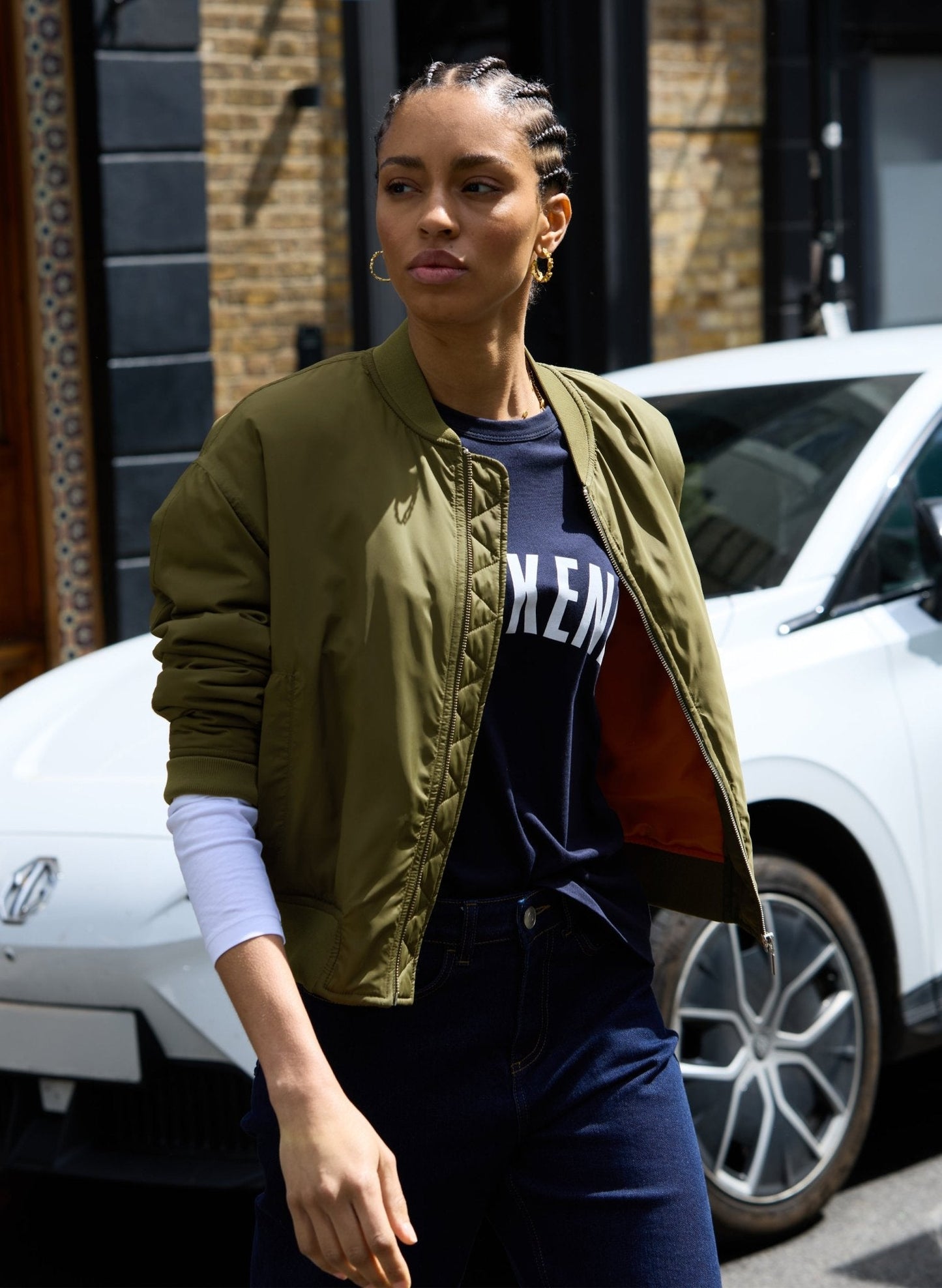Shay Layered-Look Slogan T-shirt - Navy