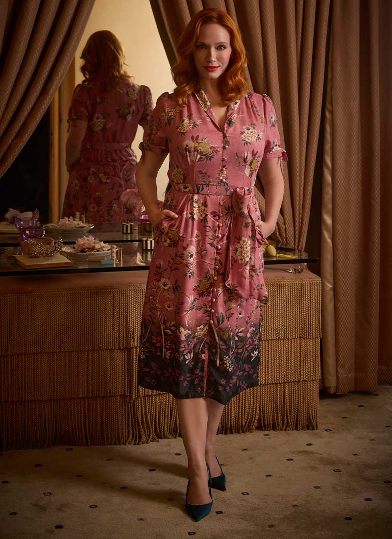 Christina Hendricks X Joanie - Wallflower Chinoiserie Floral Print Midi Tea Dress