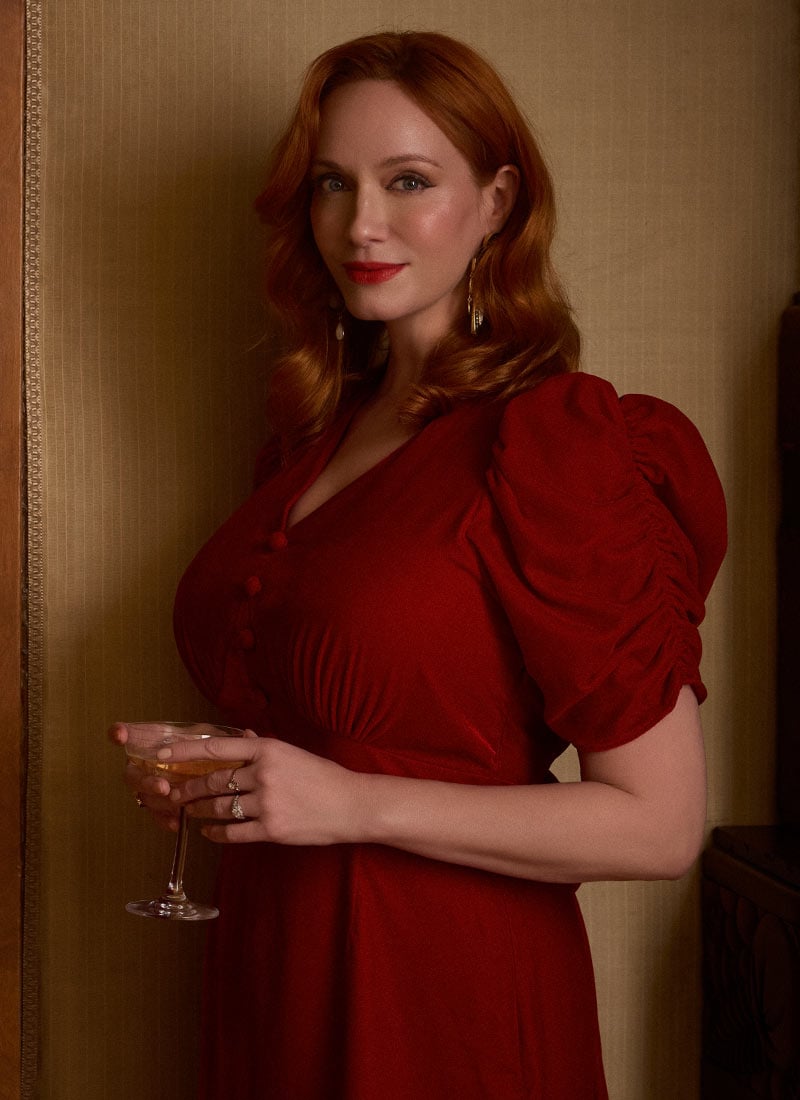 Christina Hendricks X Joanie - Neroli Puff Sleeve Velvet Dress - Scarlett Red