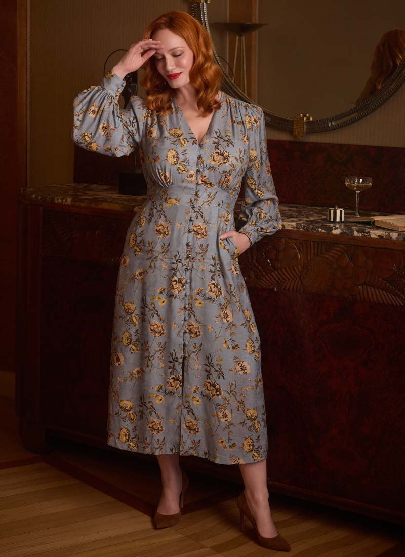 Christina Hendricks X Joanie - Lily Of The Valley Pressed Flowers Print Midi Dress