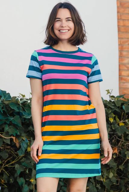 Sia T-Shirt Dress - Green/Multi, Staggered Pop Rainbow