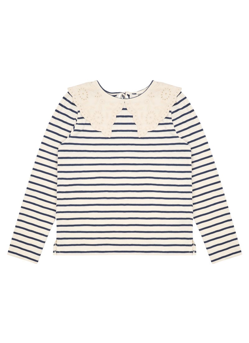 Simone Peter Pan Collar Stripe Top - Cream