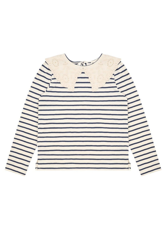Simone Peter Pan Collar Stripe Top - Cream