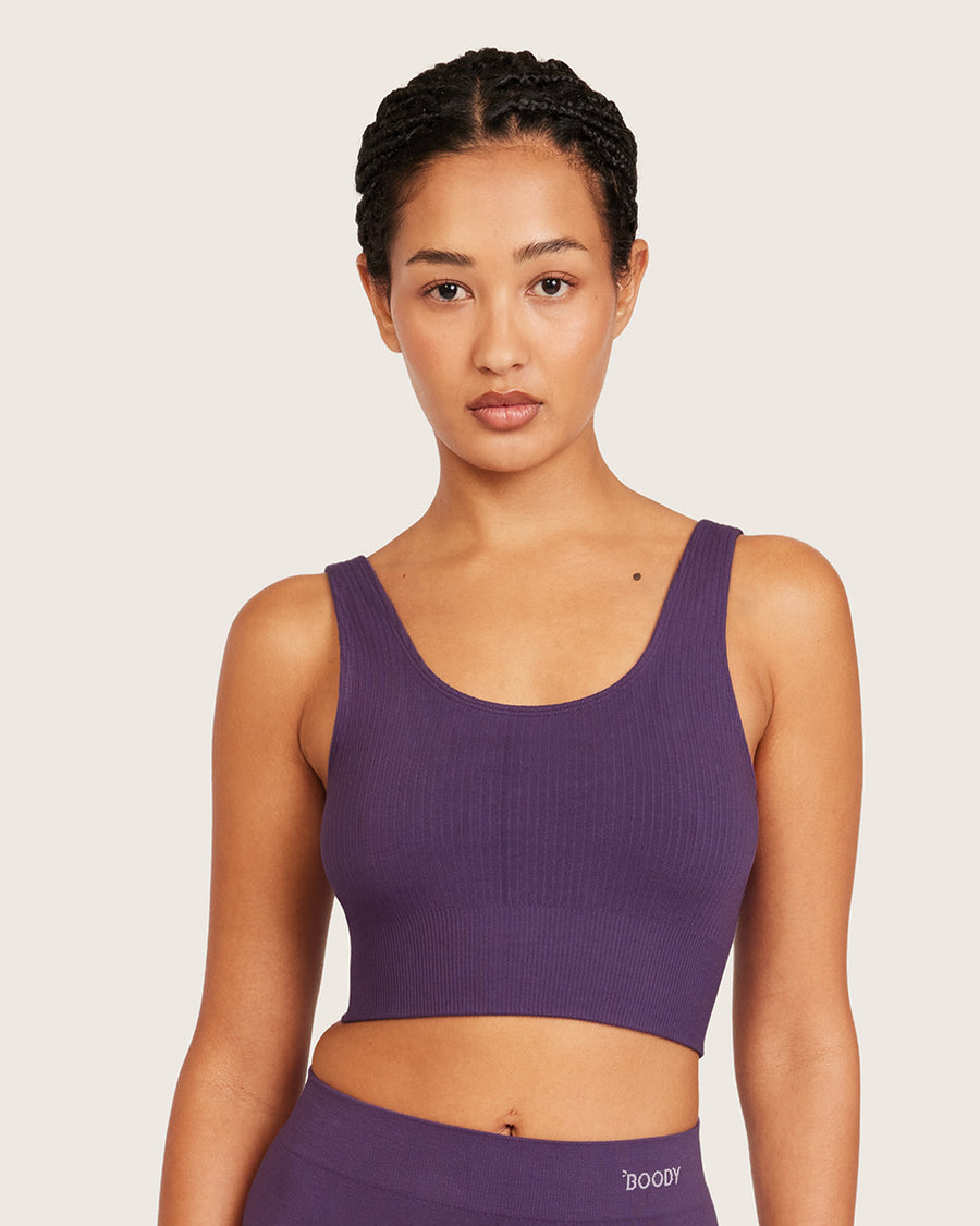 Purple ribbed bamboo base layer.
