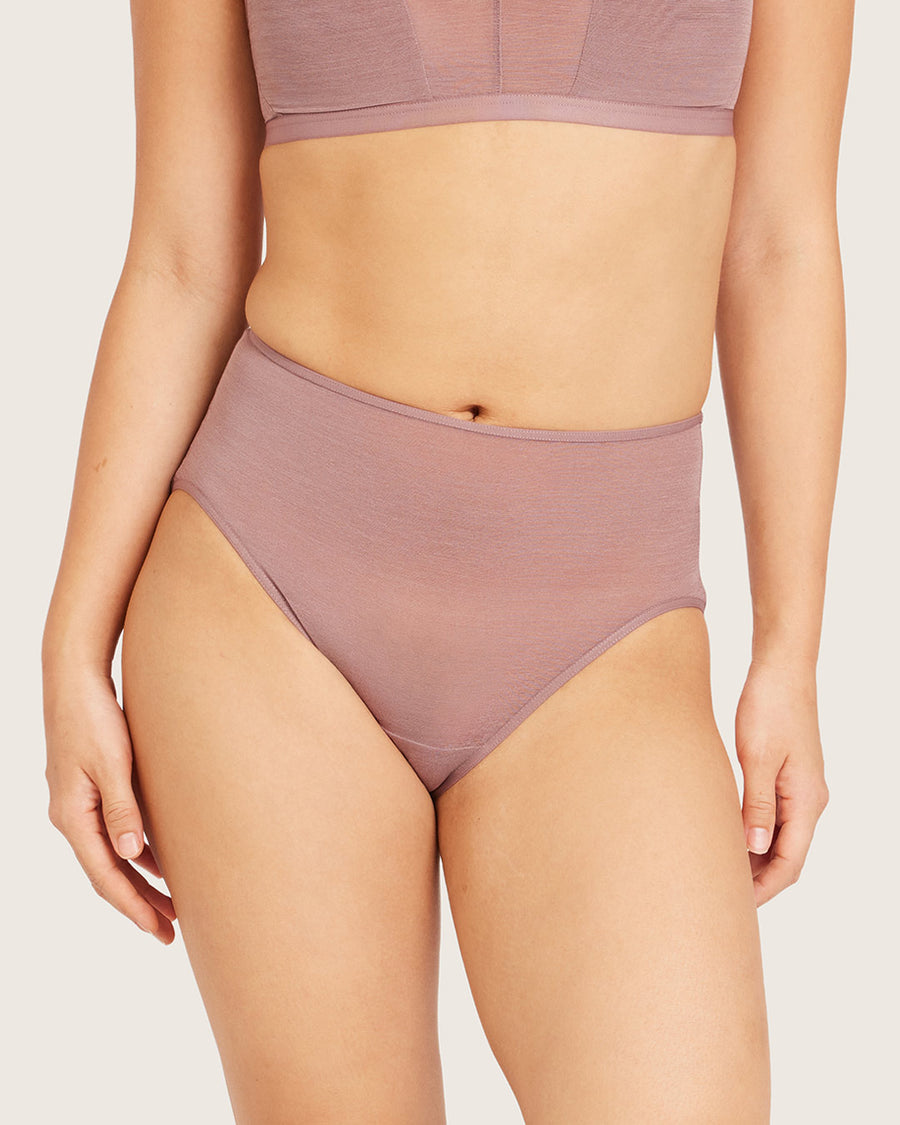 Bamboo mauve high cut full briefs.