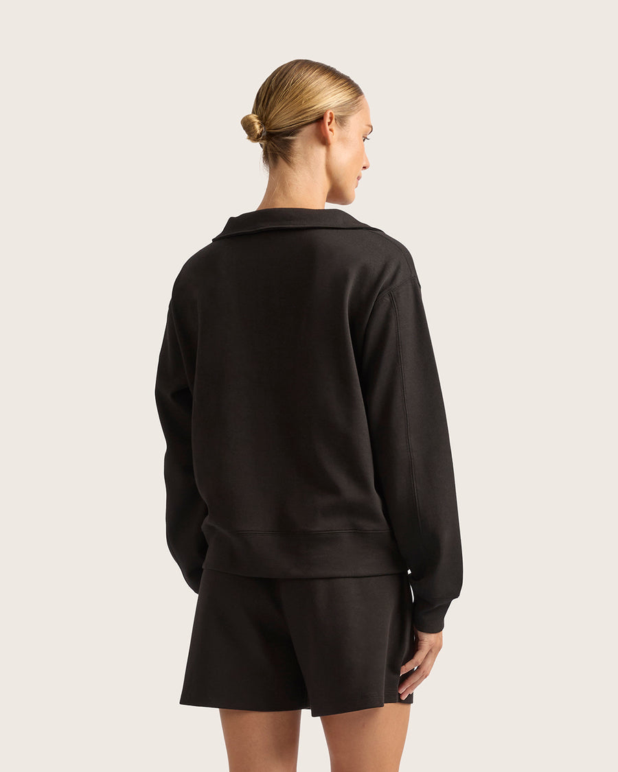 Women's Bamboo Quarter Zip Sweater - Black