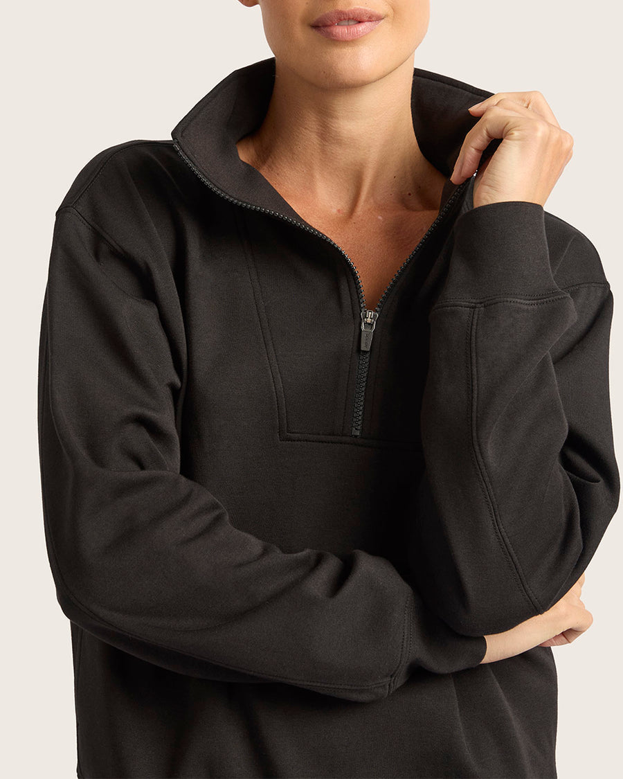 Women's Bamboo Quarter Zip Sweater - Black