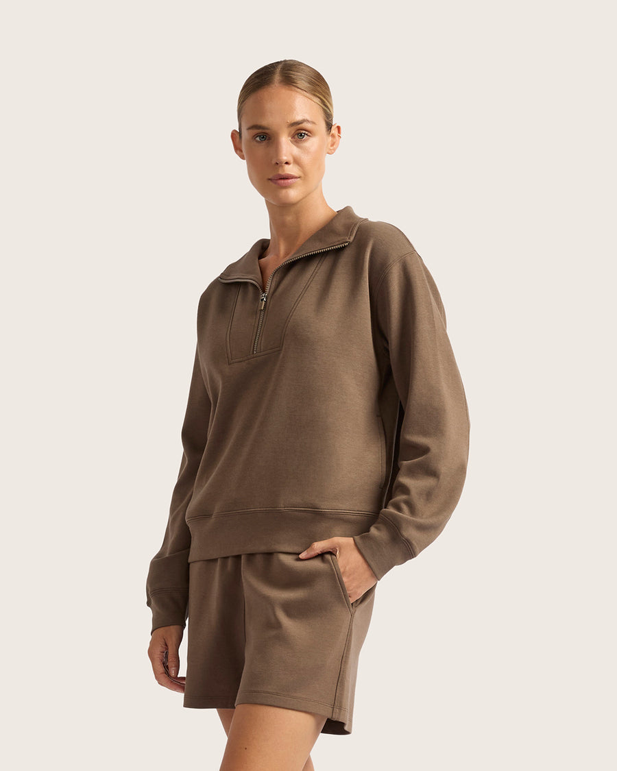 Women's Bamboo Quarter Zip Sweater - Oyster