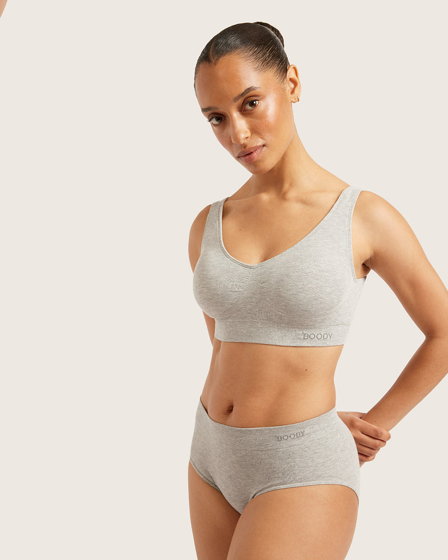 Seamfree Padded Crop Bamboo Bra - Light Grey Marl