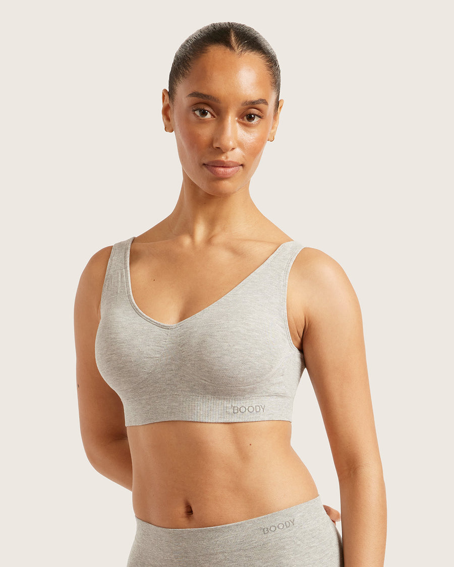 Seamfree Padded Crop Bamboo Bra - Light Grey Marl