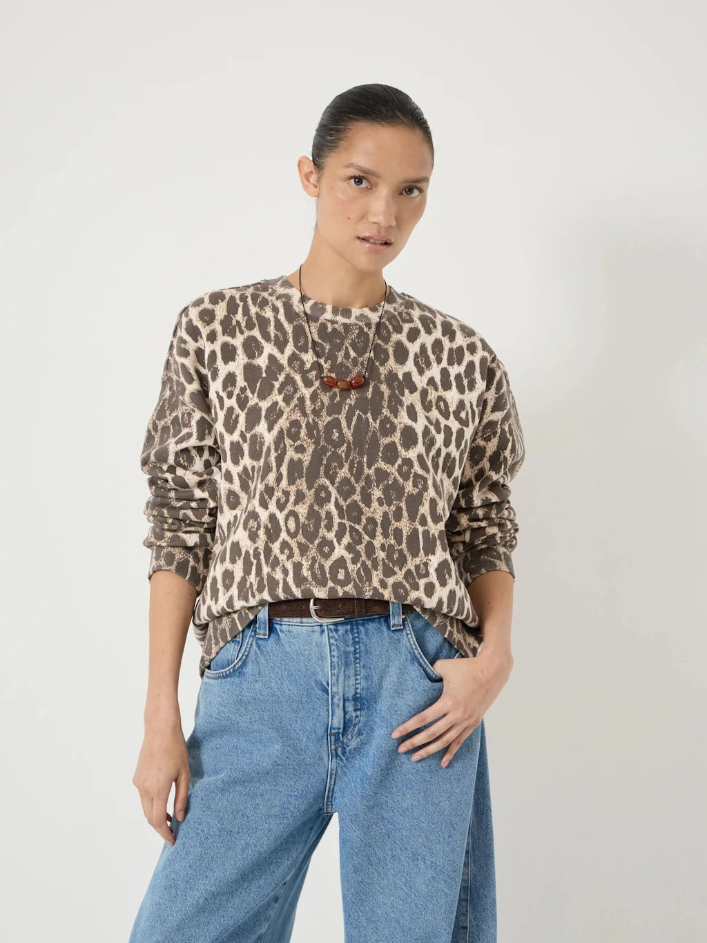 Soft animal print sweatshirt.