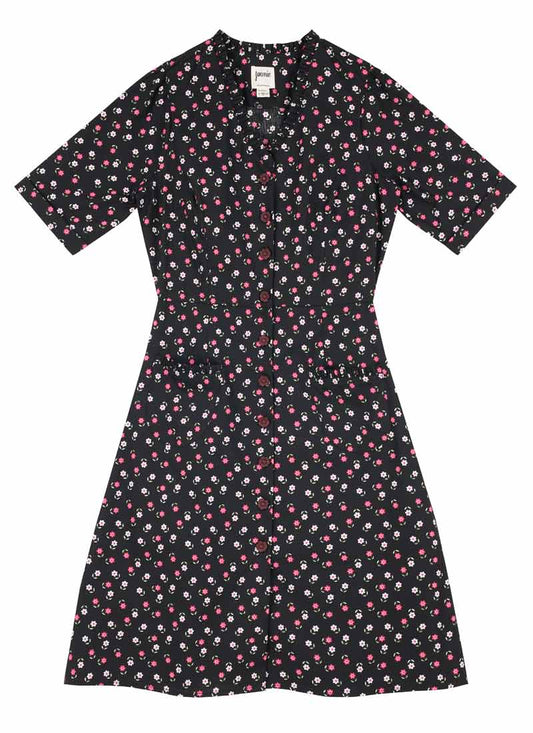 Sonya Floral Print Button-Down Dress - Black