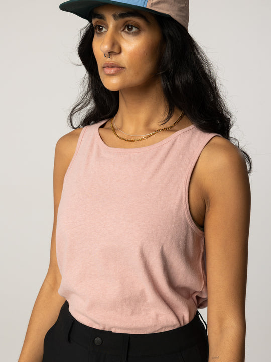 Rock salt pink organic cotton and hemp vest top.