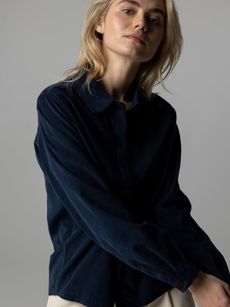 Organic cotton navy pincord shirt.