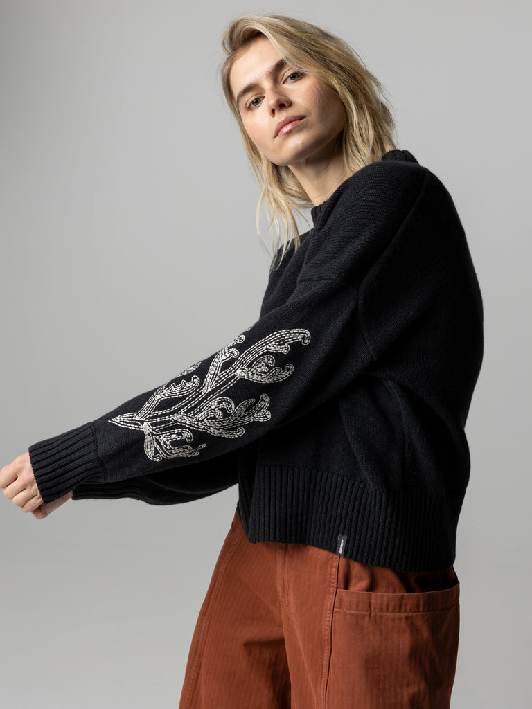 Women's Floral Marine Jumper - Charcoal