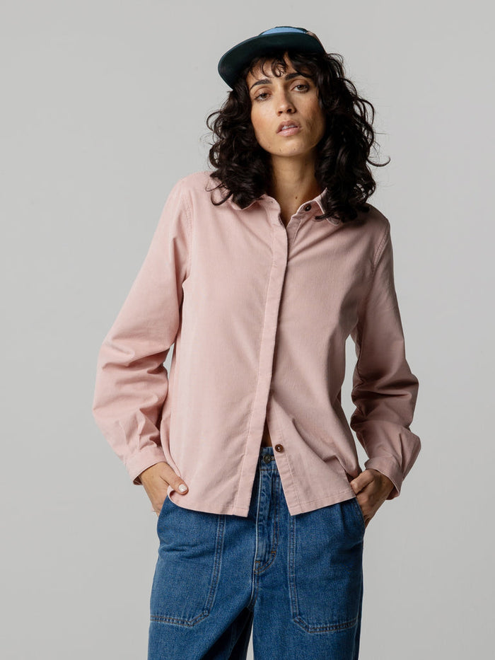 Dusky pink pincord shirt.