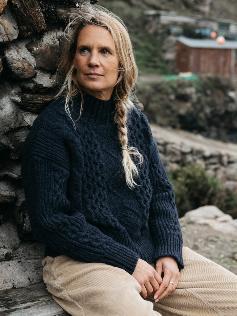 Women's Nova Aran Knit Jumper - Indigo