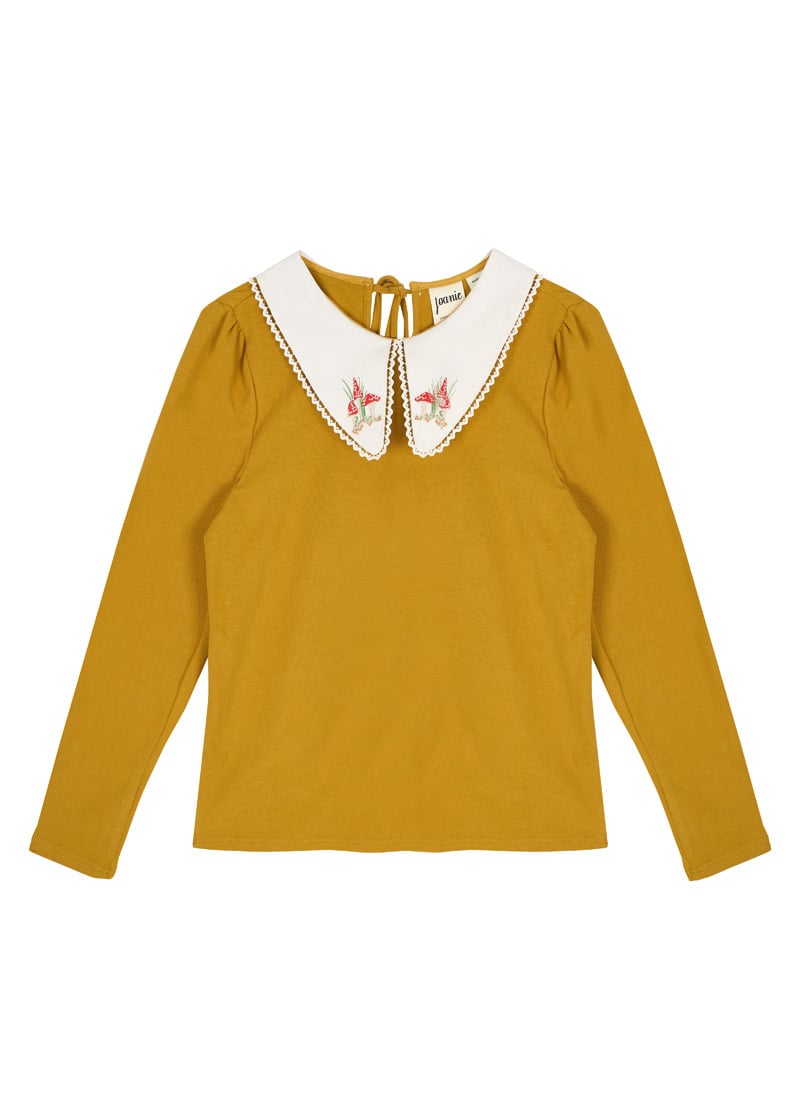 Suki Embroidered Collar Jersey Top - Mustard- Sustainable Organic Cotton