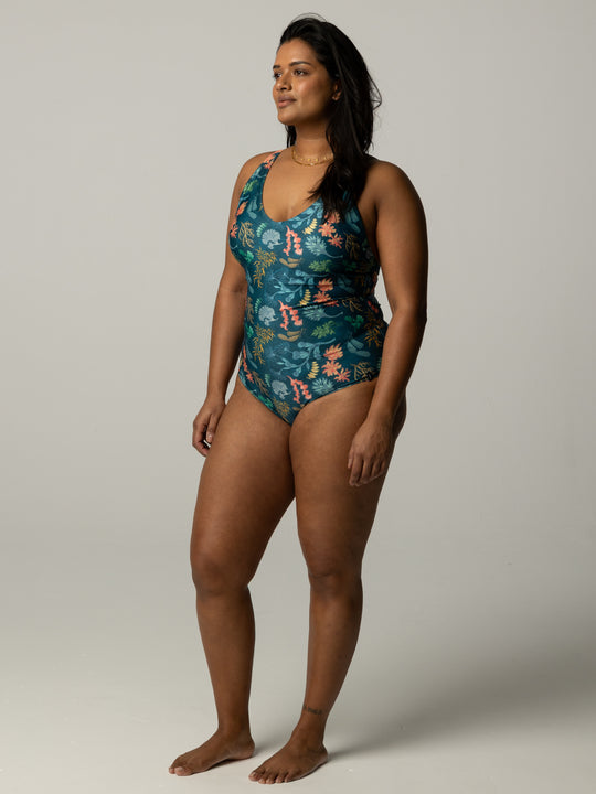 Women's Senara V-Neck Printed Swimsuit - Underwater Floral