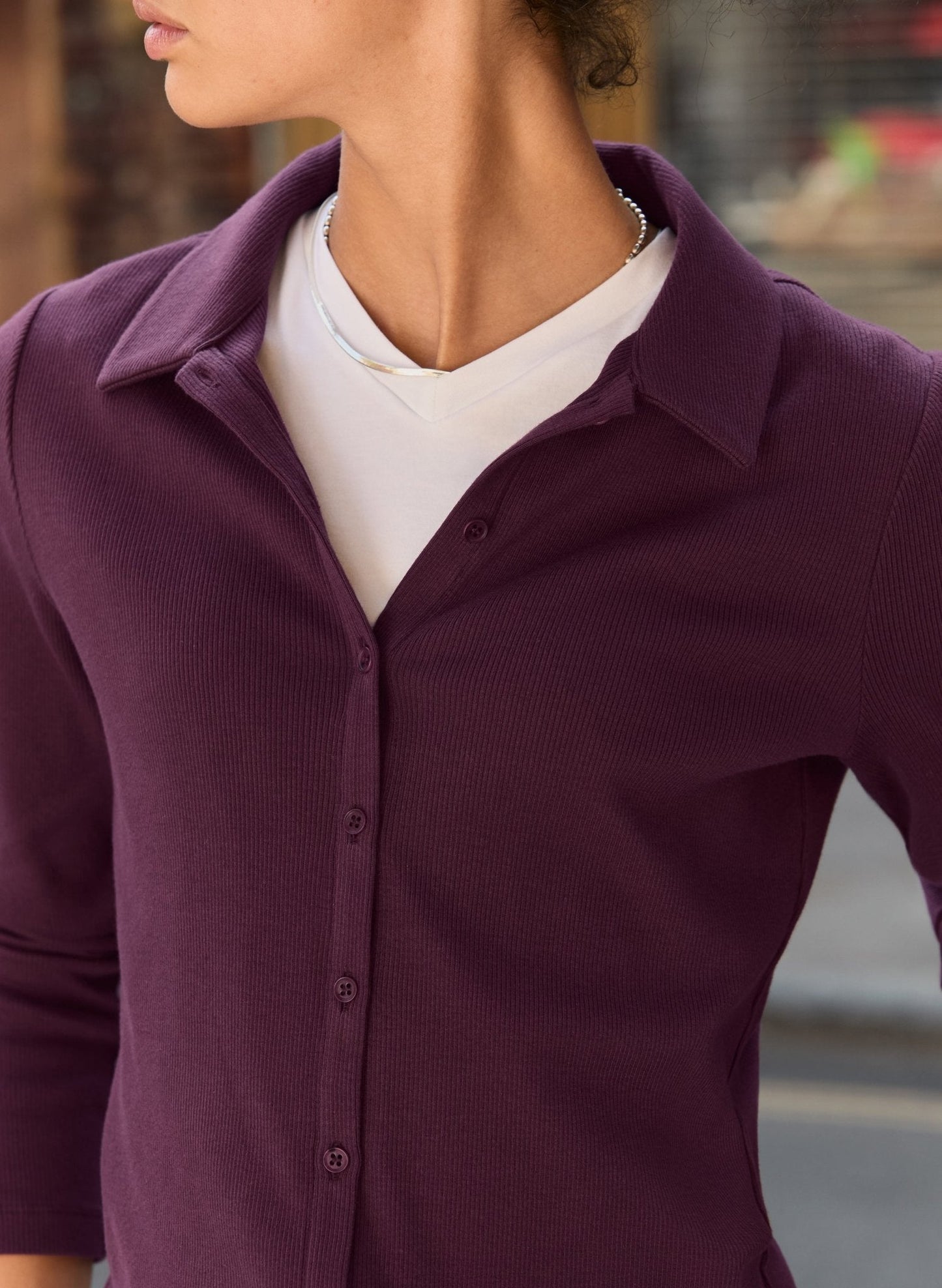 Susan Organic Cotton Button Down Top / Plum