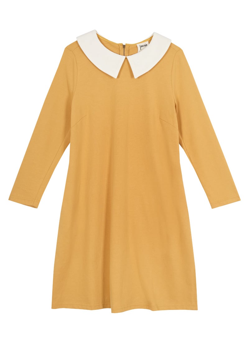 Suzy Contrast Collar Jersey Swing Dress - Mustard - Sustainable Organic Cotton