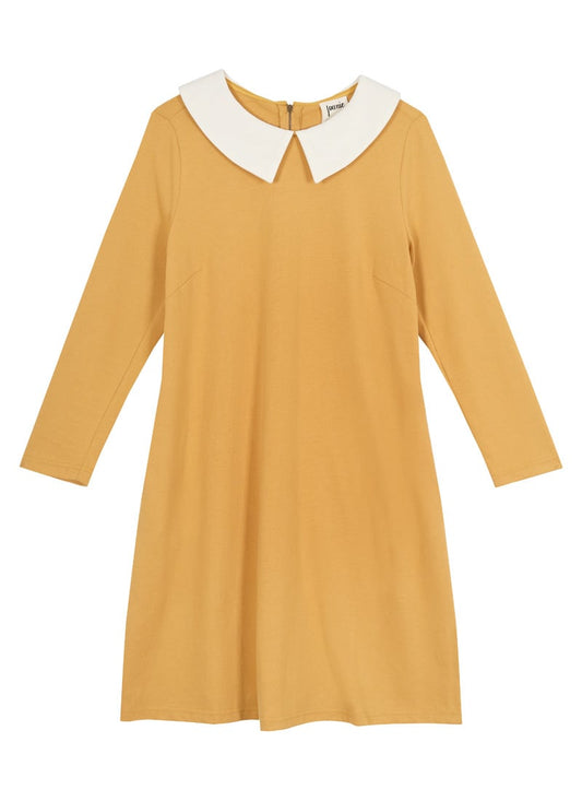 Suzy Contrast Collar Jersey Swing Dress - Mustard - Sustainable Organic Cotton