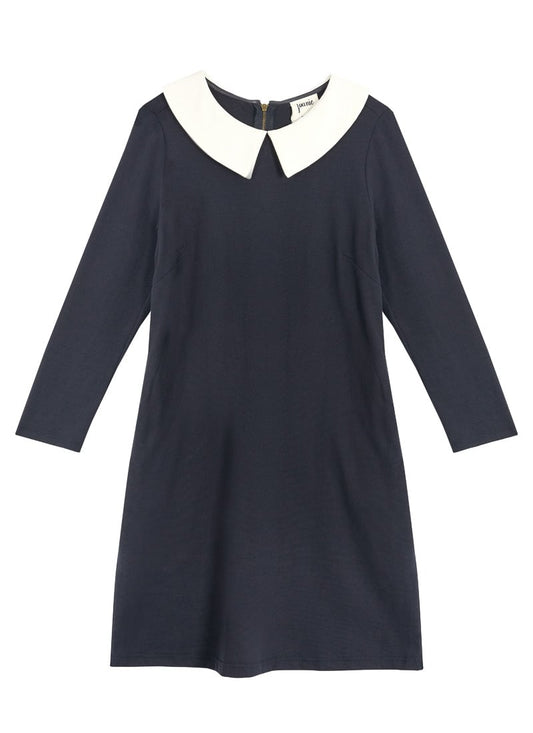 Suzy Contrast Collar Jersey Swing Dress - Navy - Sustainable Organic Cotton