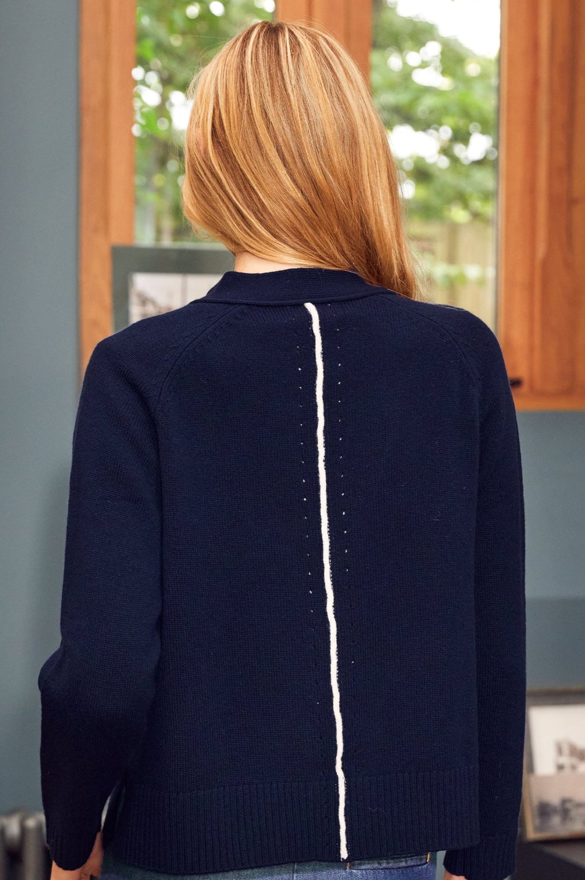 Swing V Neck Cardigan Merino Wool - Navy