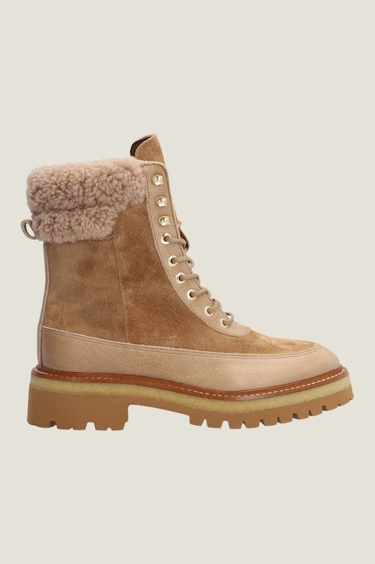 Warm taupe Nordic ankle boots.
