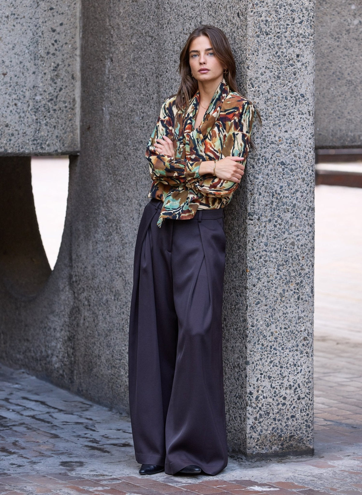 Tamara Printed Blouse - Brown Abstract