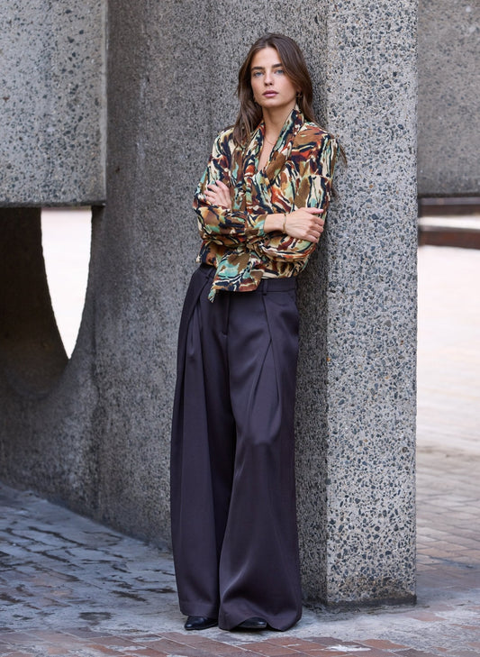 Tamara Printed Blouse - Brown Abstract