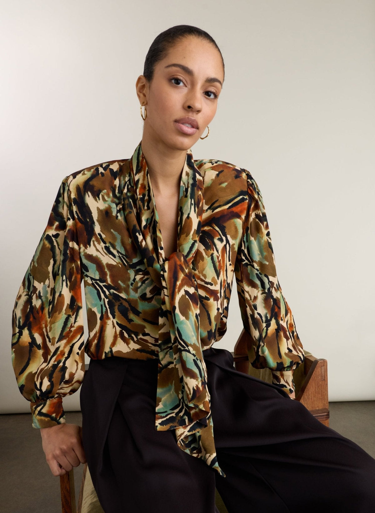 Tamara Printed Blouse - Brown Abstract