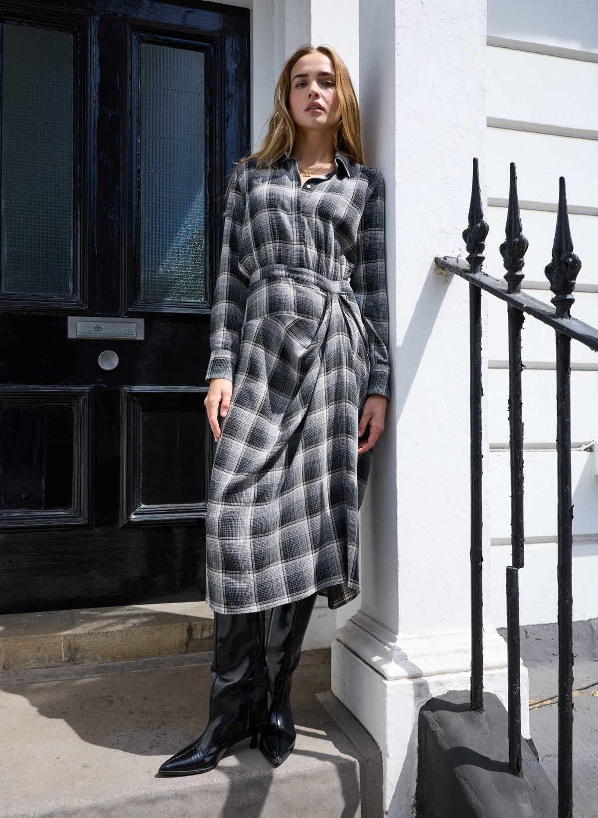 Tami Check Shirt Dress - Grey Check