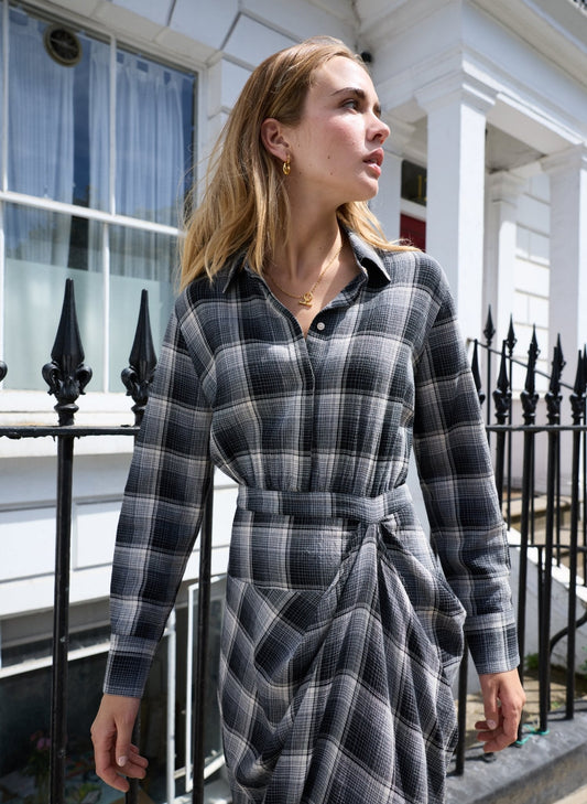 Tami Check Shirt Dress - Grey Check