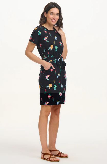 Terri Jersey Mini Dress - Black/Multi, Hummingbird Garden