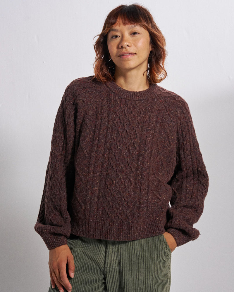 Soft brown cable knit merino jumper.