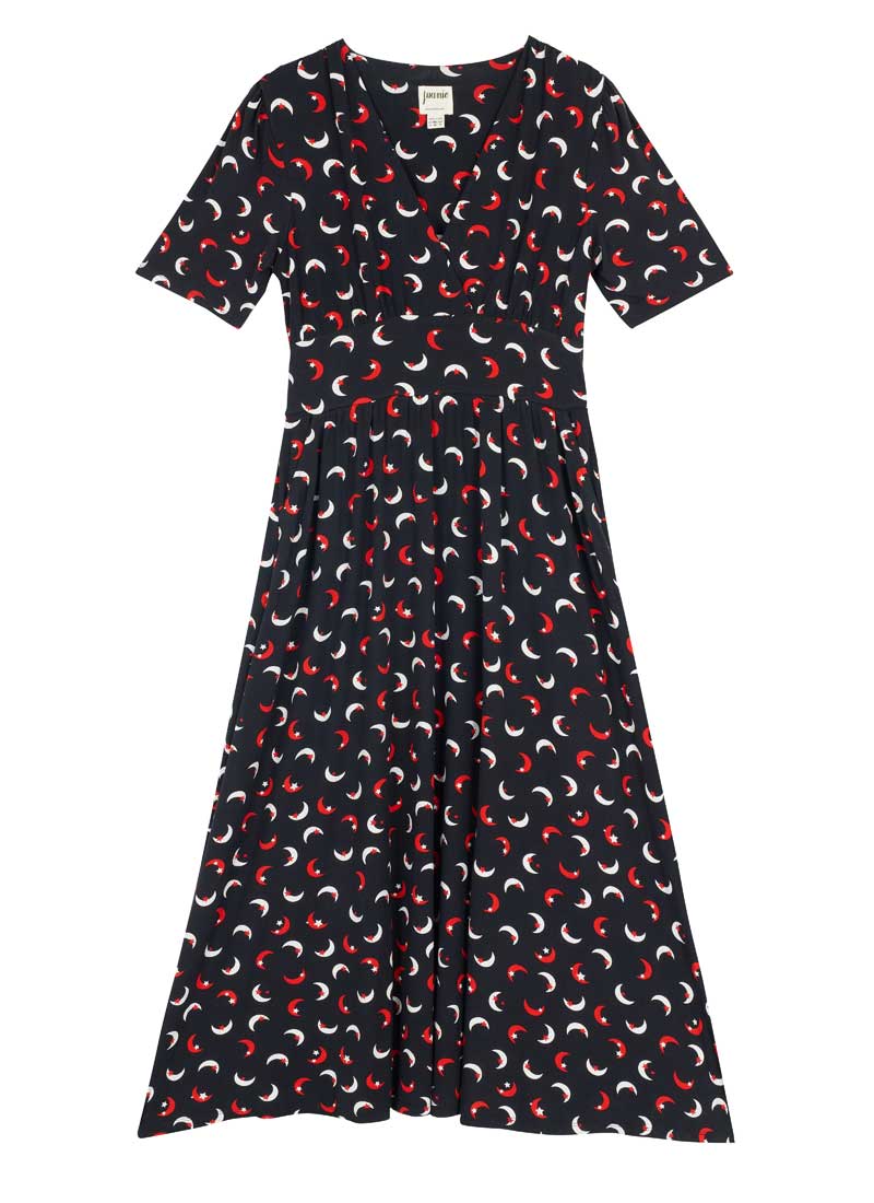 Thea Moons And Stars Print Jersey Midaxi Dress - Black