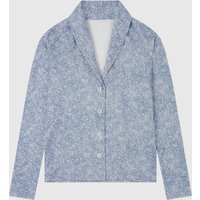 Patterned Shawl Collared Top Light Blue