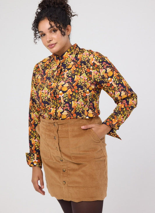 Velma Mushroom Print Dagger Collar Blouse - Brown