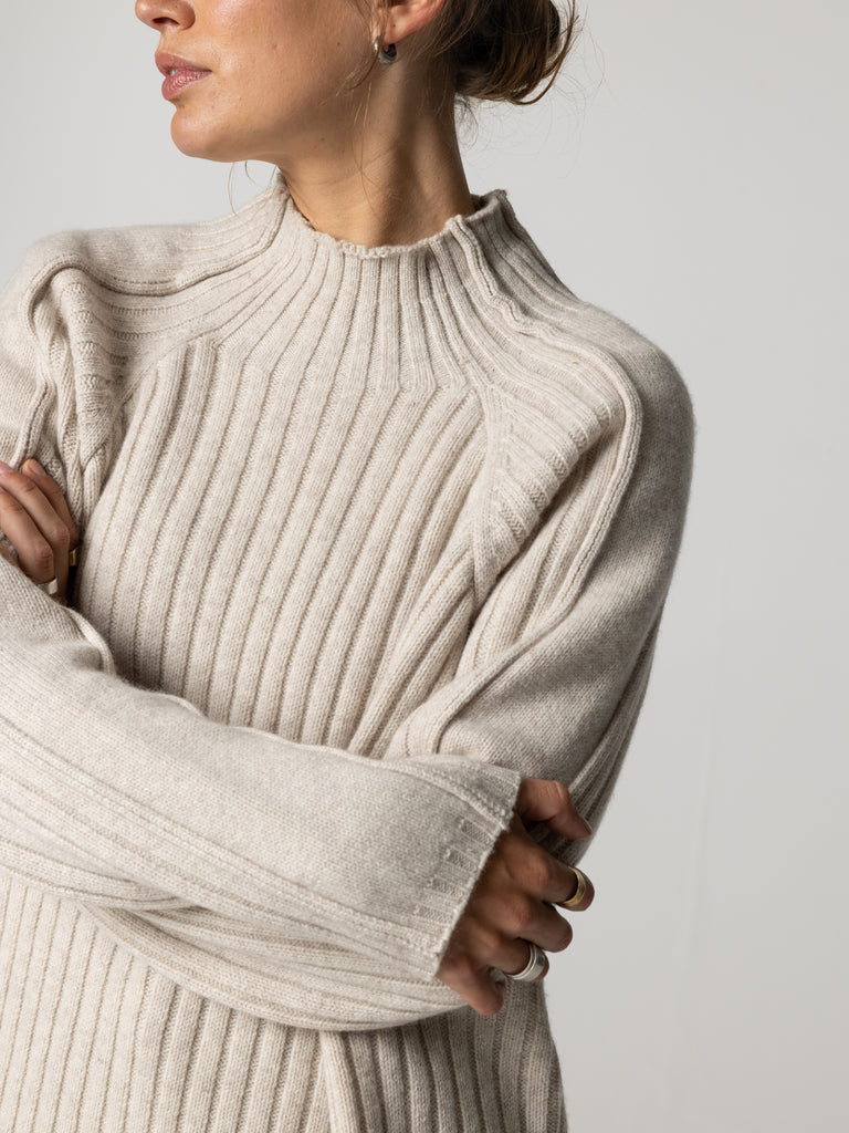 Women's Breakwater High Neck Ribbed Jumper - Oatmeal