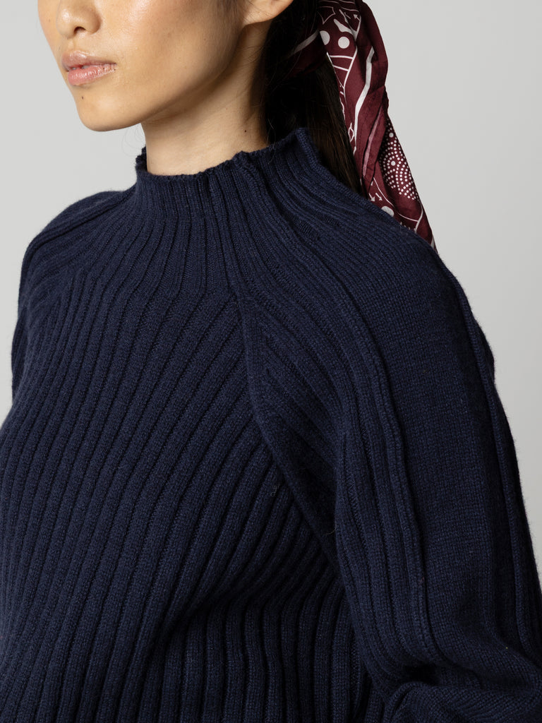 Women's Breakwater High Neck Ribbed Jumper - Navy