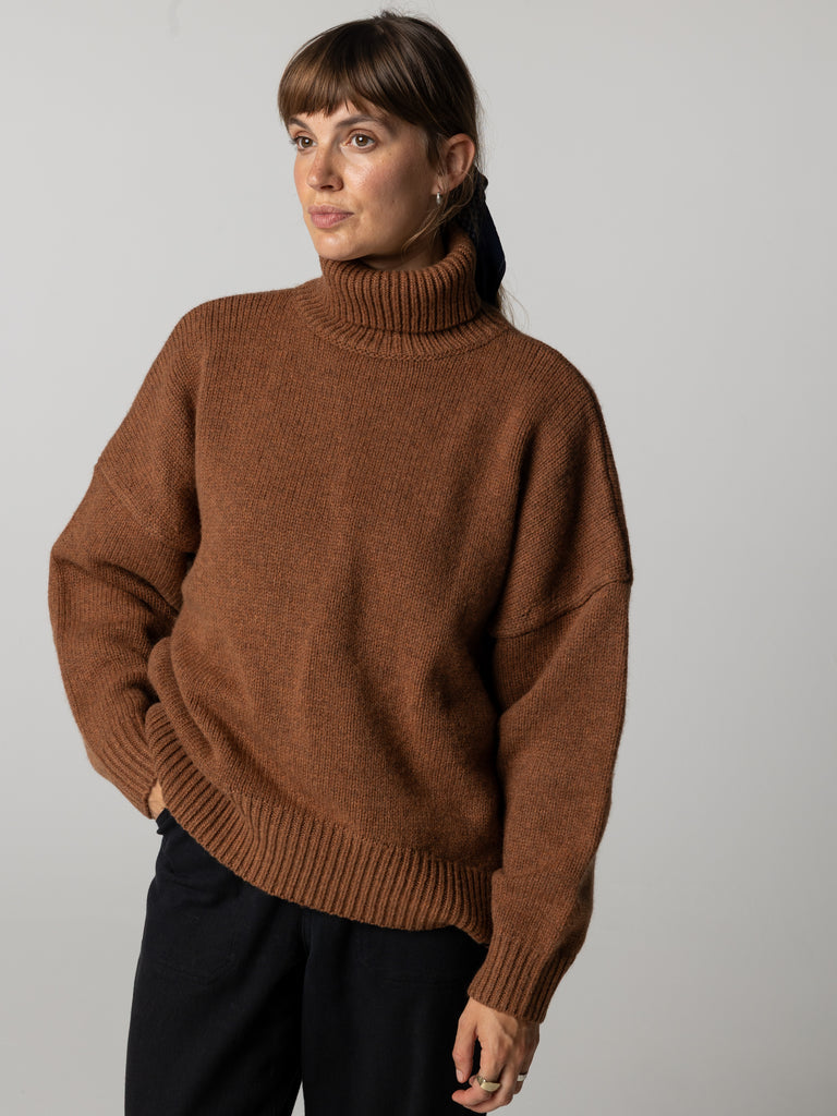 Women's Eyre Roll Neck Knit Jumper - Warm Chestnut