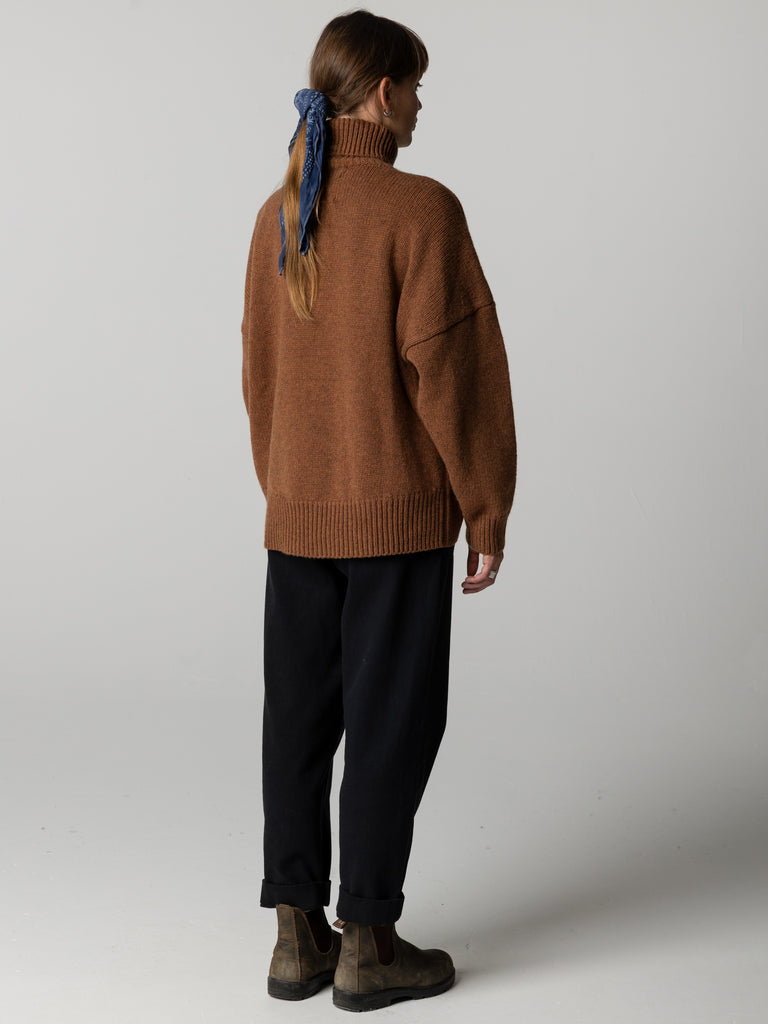 Women's Eyre Roll Neck Knit Jumper - Warm Chestnut