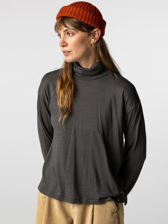 Charcoal merino wool high neck baselayer.