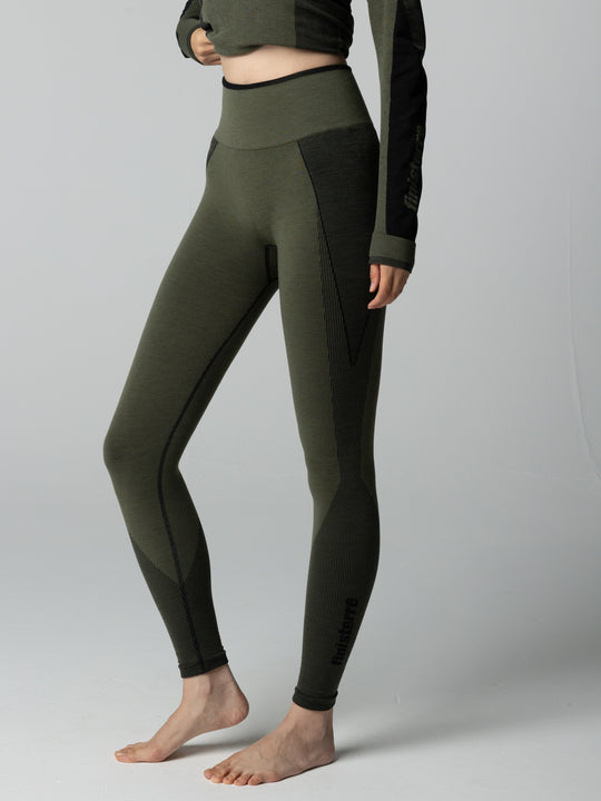 Olive green merino wool blend activewear leggings.