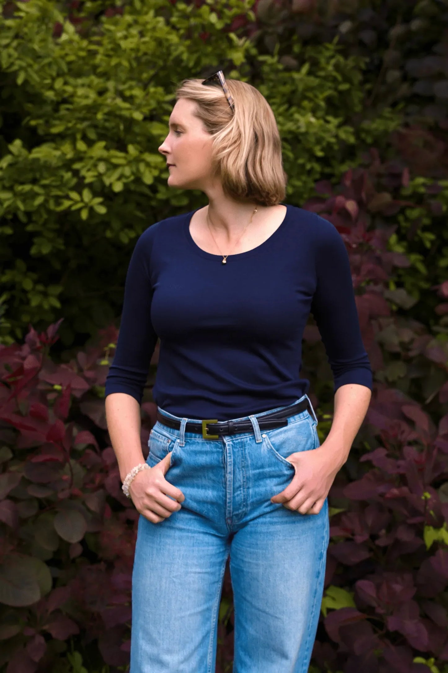 3/4 Sleeve Scoop Neck Cotton Modal Blend T-Shirt Navy